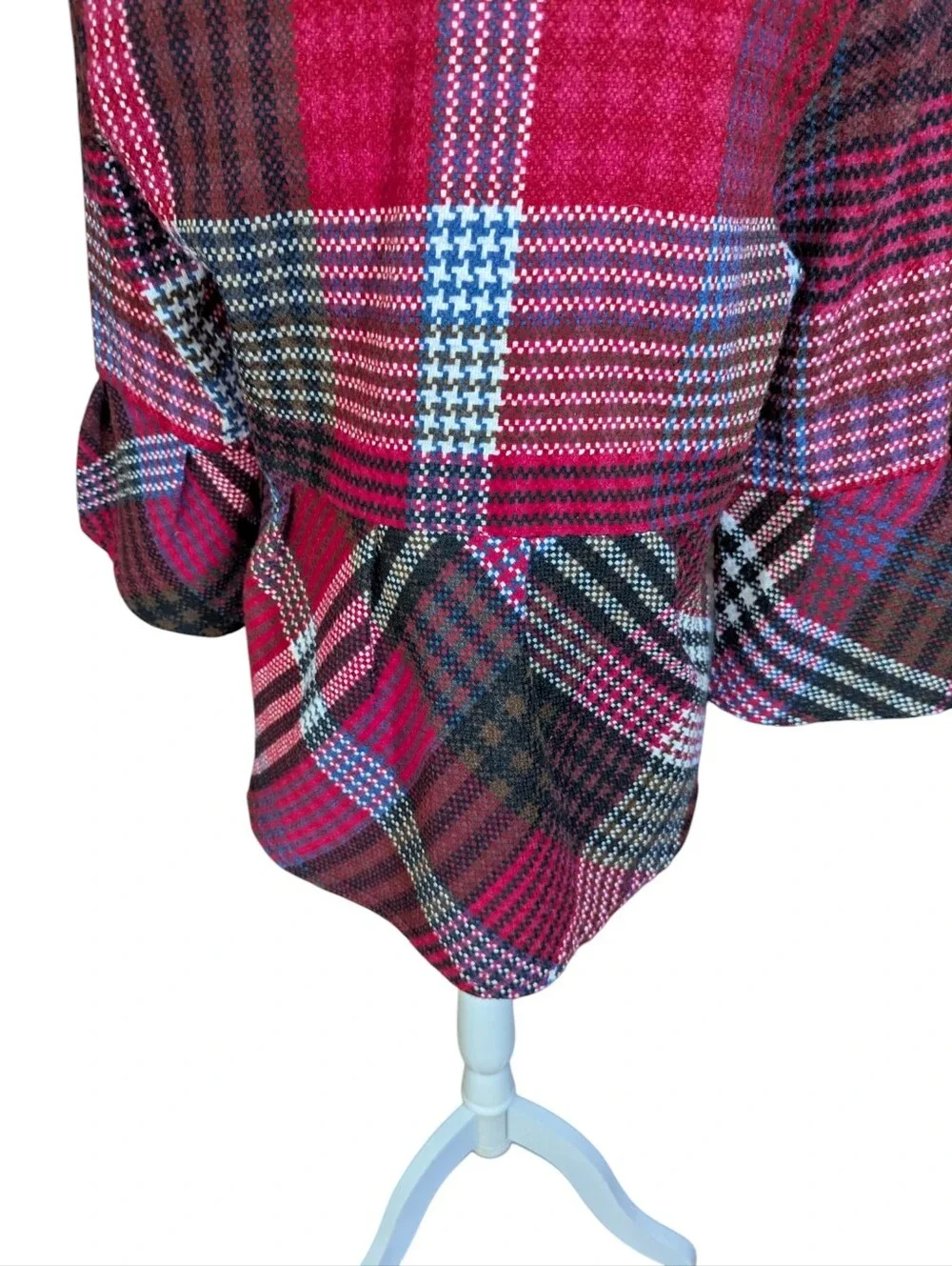 New Plaid Ruffle Bell Sleeves Button Front Jacket BlazerRed/Black NWT Sz S